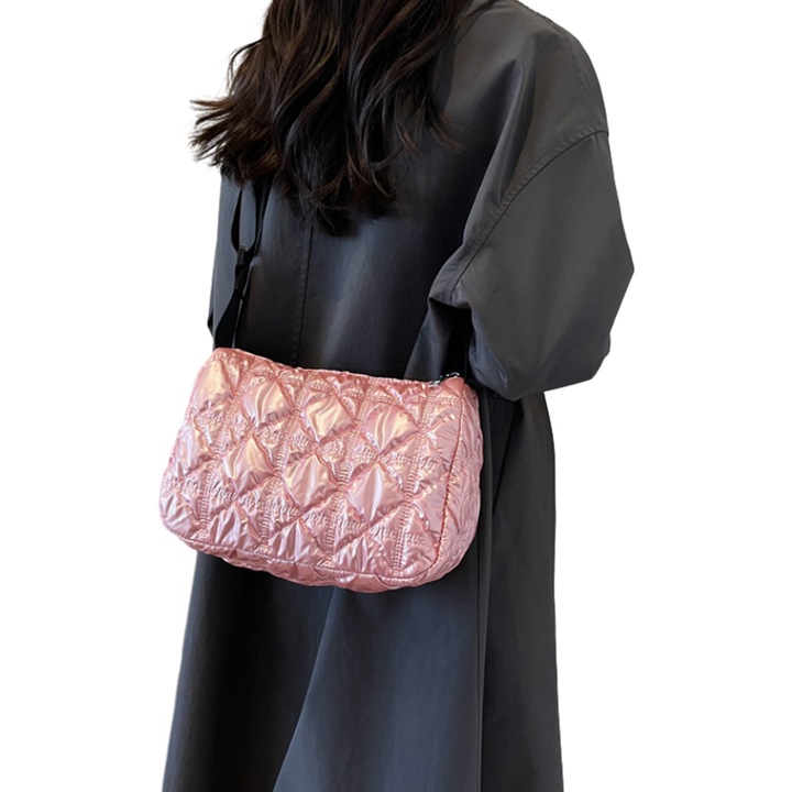 Jormftte női pufi táska, bézs/rózsaszín/szürke, 27x12x19cm, 120cm vállpánttal, 1 darabos szett