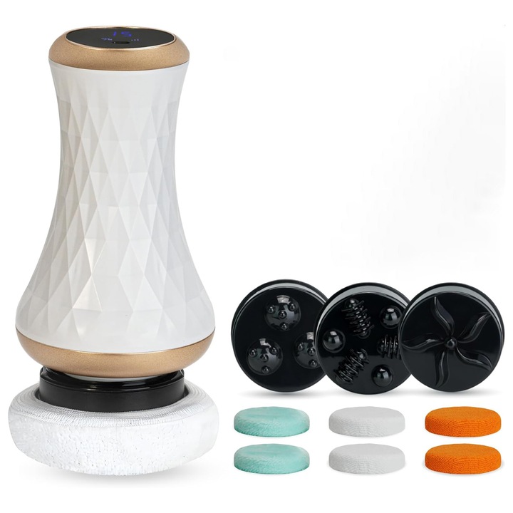 Антицелулитен масажор, професионален антицелулитен масажор LED дисплей 10 нива на интензивност 12 режима на масаж 3 масажни глави 6 миещи се подложки за мускулен масаж, оформяне на тялото, гръб, корем, крака, ръце, рамене