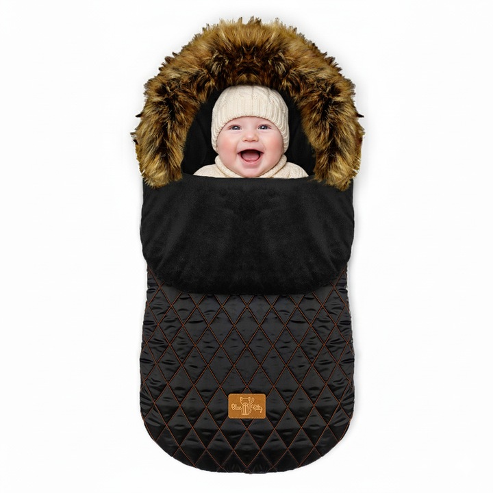 Sac de dormit pentru carucior, sac de iarna, 0-16 kg, Husa picioare, universala, cu blanita detasabila, 85x40 cm, Negru matlasat III