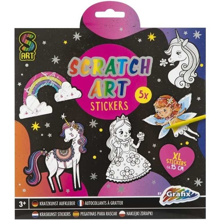 Set de papetărie pentru copii Grafix, 5 stickere unicorni, pentru fete