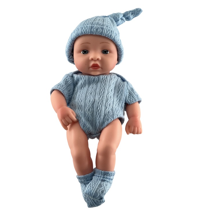 Papusa mini bebelus Mixbo, baietel, corp mobil, 20 cm, albastru deschis