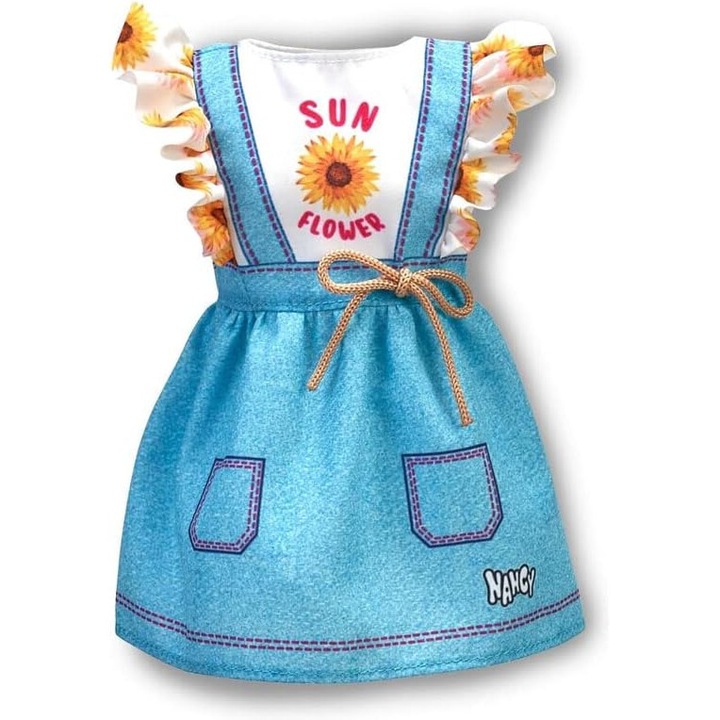 "Napraforgó" ruha Nancy babához, kék