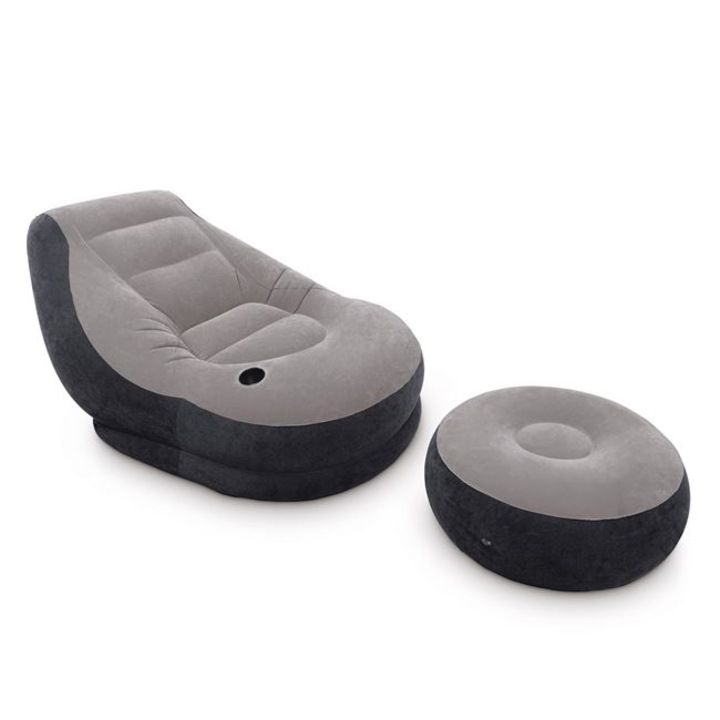 Set Fotoliu Gonflabil, cu Suport pentru Picioare, Gri, 99x130x76cm, SFG-02