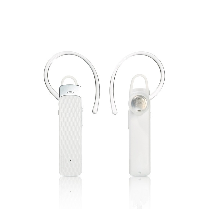 Casti Bluetooth, On-Ear, usoare, calitate clara a sunetului, durata lunga de viata, multilingv, anunt vocal pentru apelurile primite, functie tandem, alb