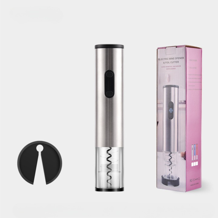 Deschizator electric de vin din otel inoxidabil alimentat cu baterii, set de vin, deschizator electric automat de vin, otel inoxidabil/aliaj de plumb