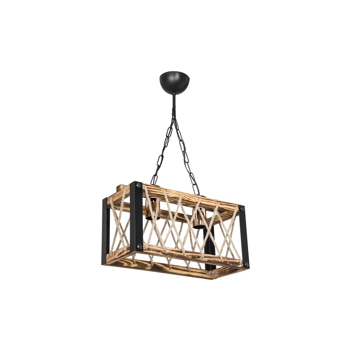 Полилей Squid Lighting 297108, метал/дърво, 2xE27, 40x40x63см, черен/естествен цвят