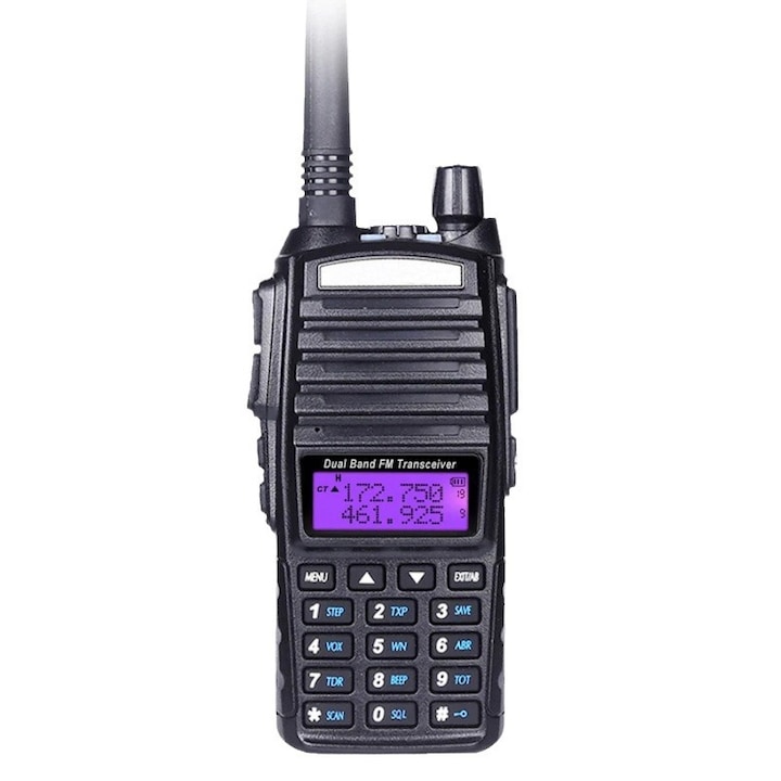 Statie radio portabila TOIITKQ, 8W, banda dubla VHF/UHF, 128 canale memorie, negru