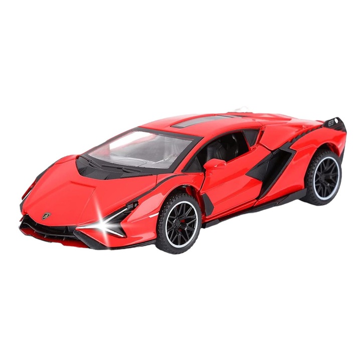 Model Lamborghini SIAN, fém, motorhangok és fények, ajtónyitás és visszahúzás funkciók, piros, 15 cm