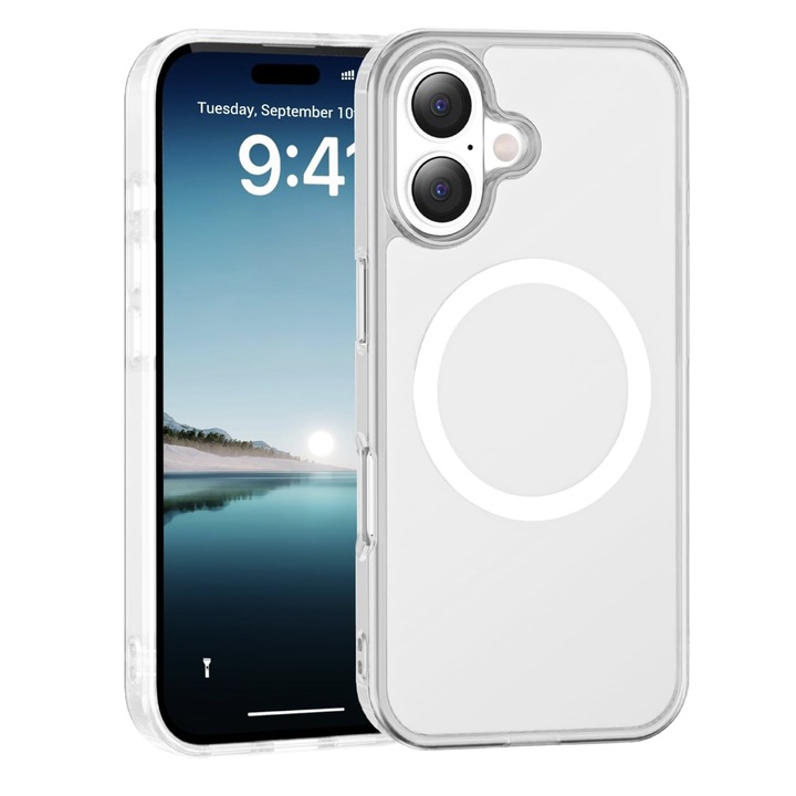 Átlátszó tok, kompatibilis az Apple iPhone 16 Plus készülékkel, ütésálló védelem, vezeték nélküli töltés