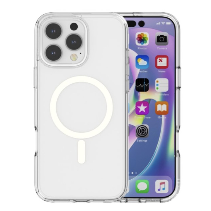 Átlátszó borító, kompatibilis Apple iPhone 16 Pro készülékkel, ütésálló védelem, vezeték nélküli töltés