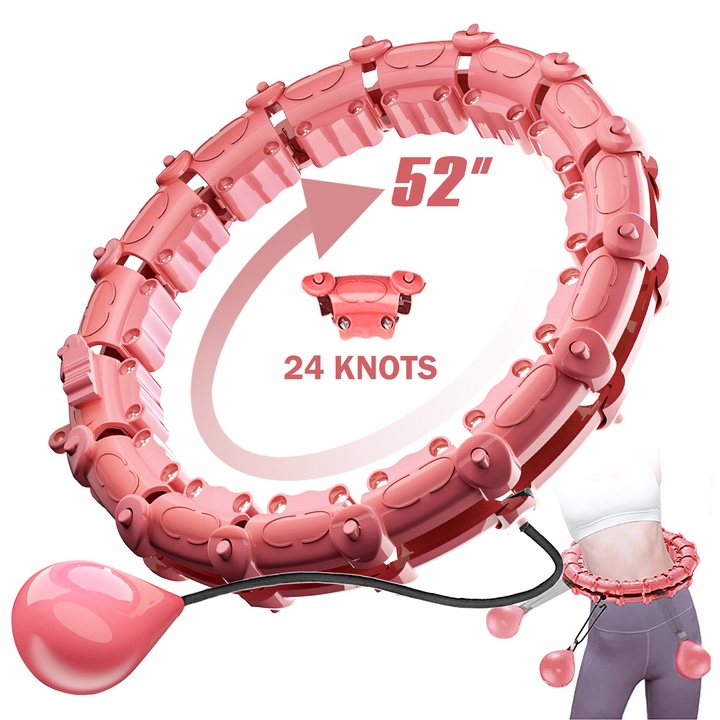 Smart Hula Hoop súllyal, Mmgoqqt, rózsaszín, 24 csomós, állítható