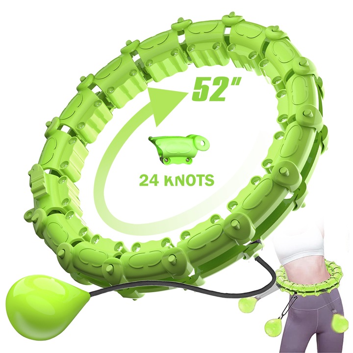 Smart Hula Hoop súllyal, Mmgoqqt, zöld, 24 csomós, állítható