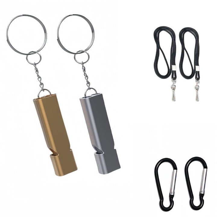 Set de supravietuire, fluiere cu lant de chei si carabine, sunet puternic, argintiu/auriu