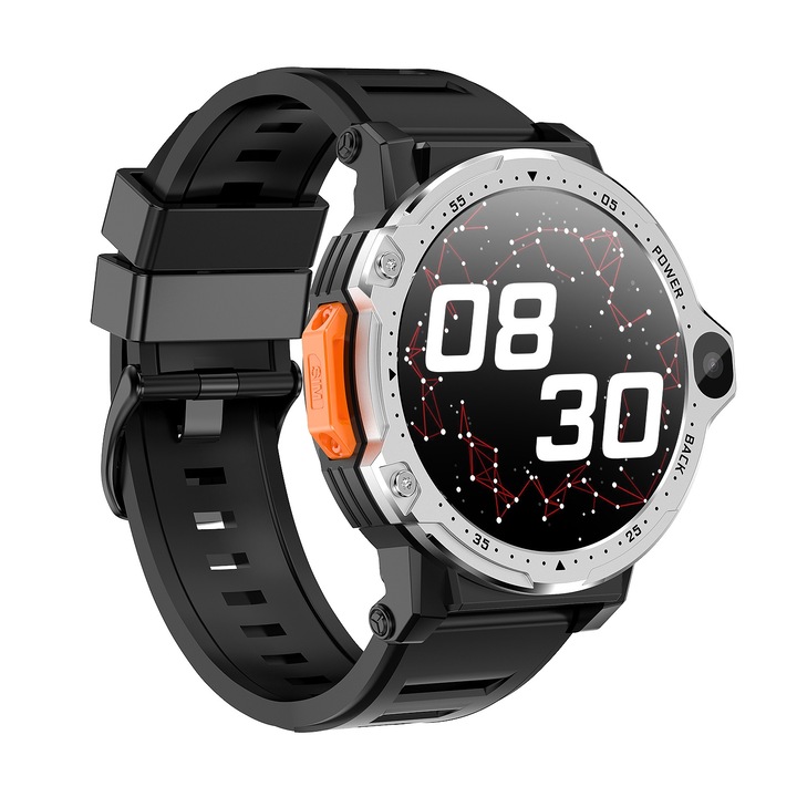 Ceas Smartwatch 4G, cu NanoSim 1.54" HD, android 8.1, apel 4G, dual camera 3MP, notificari, aplicatii Play Store, TikTok, Facebook, WhatsApp, Chrome, navigatie, sport, fitness, drumetii, monitorizare sanatate, 2GB RAM/16GB ROM, 7 zile autonomie, Negru