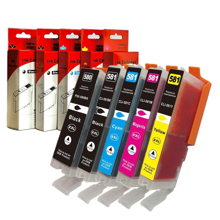 5 db kompatibilis tintapatron készlet PGI-580XXL CLI-581XXL, 80 ml, 2xfekete + kék + sárga + magenta, CANON PIXMA TR7550 PIXMA TR8152 PIXMA TR8550 PIXMA TR9150 PIXMA TS6150 PIXMA TS6151 PIXMA TS6250 TS6251 TS6350 TS6350a TS6351 nyomtatókhoz