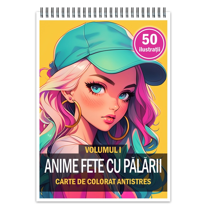 Carte de colorat pentru relaxare si antistres, 50 de ilustratii, Fete cu palarii, Editura Legendary Print, 106 paginii