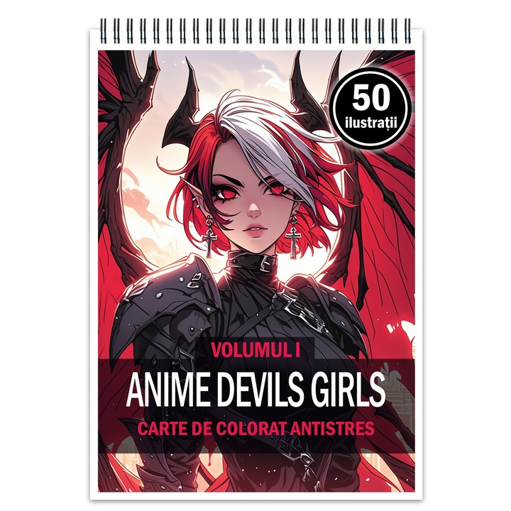 Carte de colorat pentru relaxare si antistres, 50 de ilustratii, Anime Devil Girls, Editura Legendary Print, 106 paginii