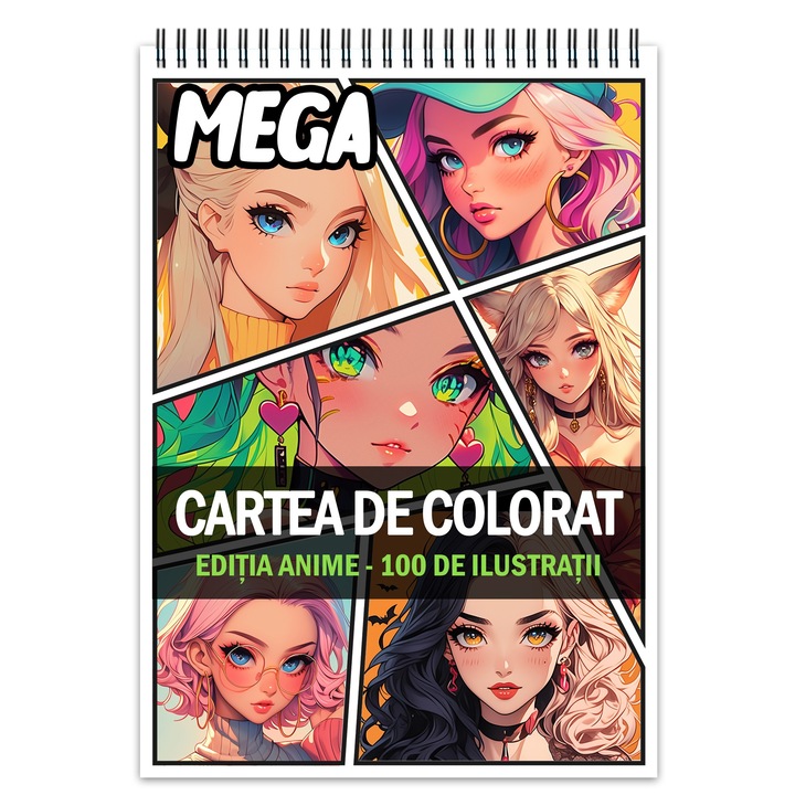 Carte de colorat, Mega cartea de colorat pentru relaxare si antistres, un mix de 100 de ilustratii, Editia Anime, Editura Legendary Print, 206 pagini