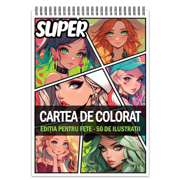 Carte de colorat, Super cartea de colorat pentru fete, un mix de 50 de ilustratii, Legendary Print, 106 pagini