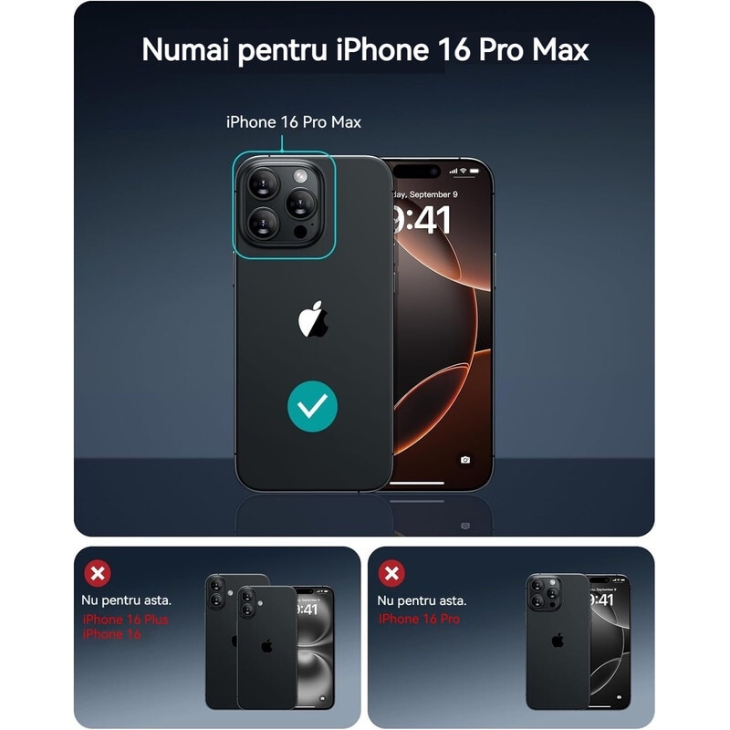 Husa de protectie, YSBER, Compatibila iPhone 16 Pro Max Husa telefon, MagSafe, protectie anti-soc, TPU, Negru