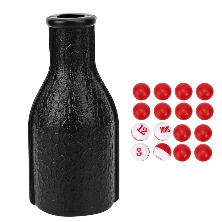 Sticla shaker biliard cu 16 bile numerotate, Enforose, neagra, 165x75mm