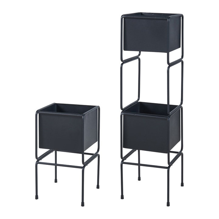 [en.casa] Virágtartó állvány szett 2 db-os különböző méretű Sveio 75, 5 x 20 x 20 cm fém fekete
