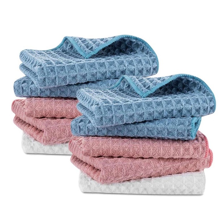 Set 10 prosoape de bucatarie din bumbac, tesatura waffle, 25cm, culori mixte, absorbante