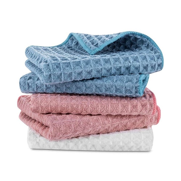 Set 5 prosoape de bucatarie din bumbac, tesatura waffle, 25x25cm, culori mixte, absorbante