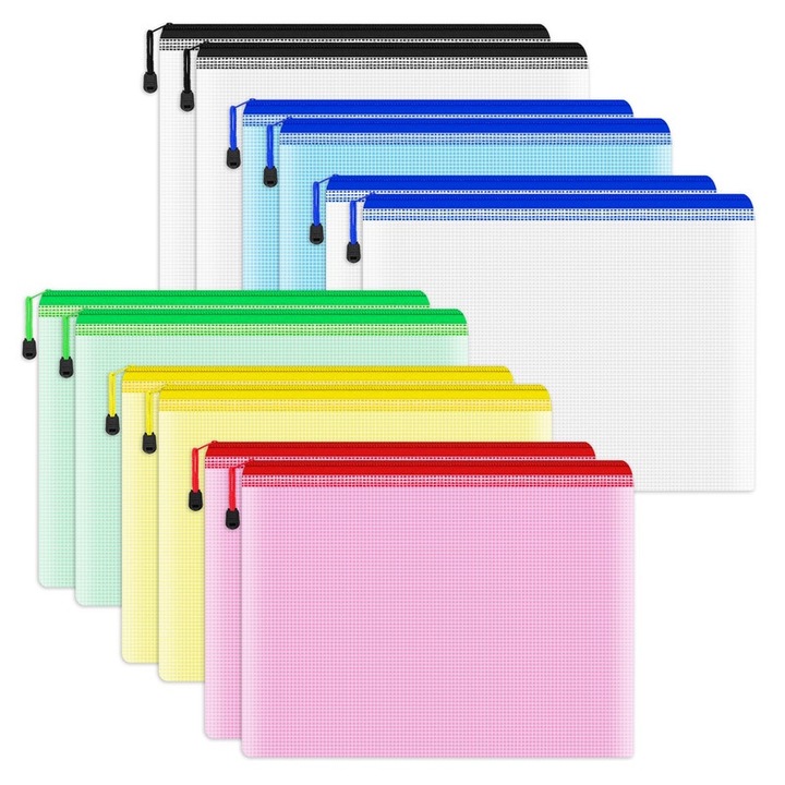 Комплект от 12 папки, Blythornix, A5, 24x17.5cm, мрежести чанти с цип за съхранение на офис документи, Multicolor