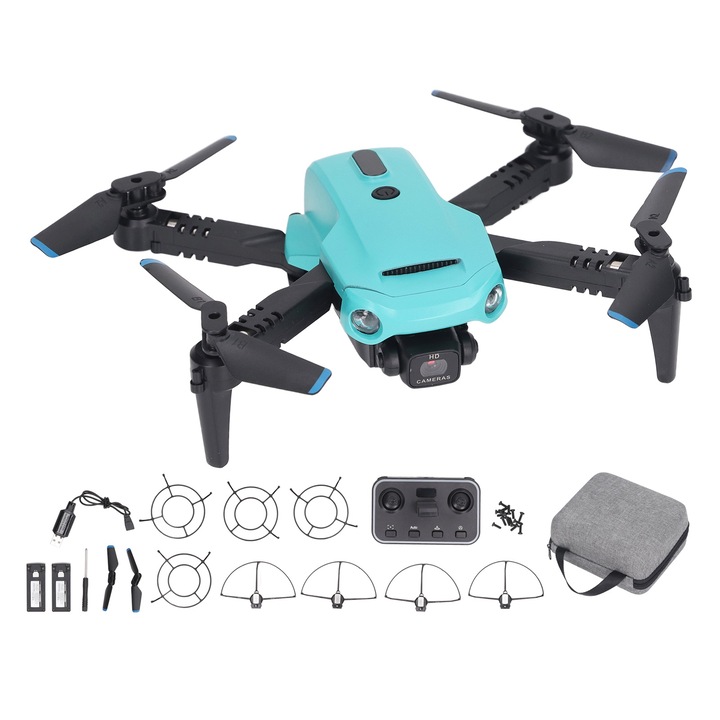 Drón Jormftte HD kamerával, 6 tengelyes, 2.4GHz távirányítóval, összecsukható, 2 akkumulátor, türkiz, 13x11.5x4.5cm