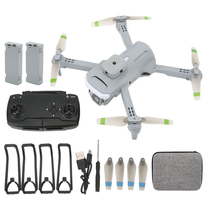 Drona Jormftte XT5 4K kamerával, WiFi funkcióval, autonóm repüléssel, szürke, méretek 19x17x6.5cm