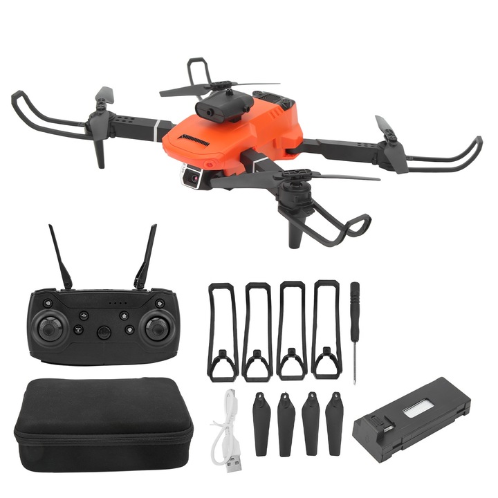 Összecsukható drón dupla 4K kamerával, akadályelkerülő funkcióval, 4 csatornával, WiFi-vel, 14+ perc repülési idővel