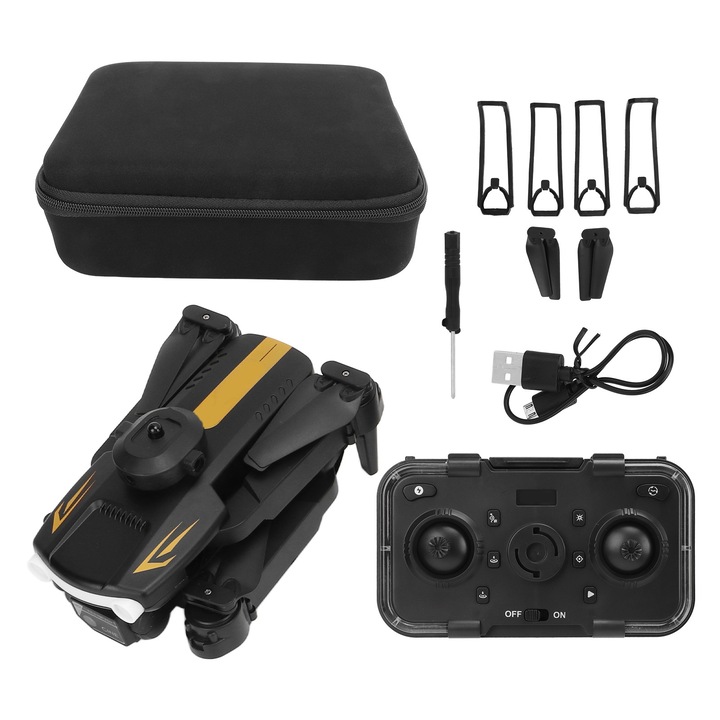 4K drón dupla kamerával, akadályelkerülő funkcióval, fekete, dupla akkumulátorral