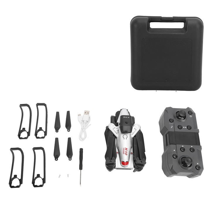 Drona HD cu 3 camere, Enforose, functie de evitare a obstacolelor, culoare argintie, 450g, set complet