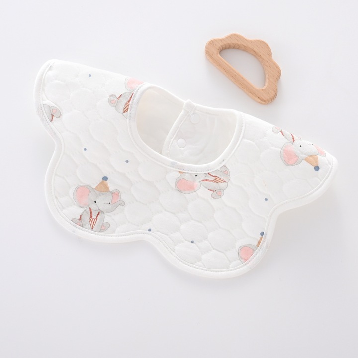 Jormftte pamut előke babáknak, unisex, elefánt mintás