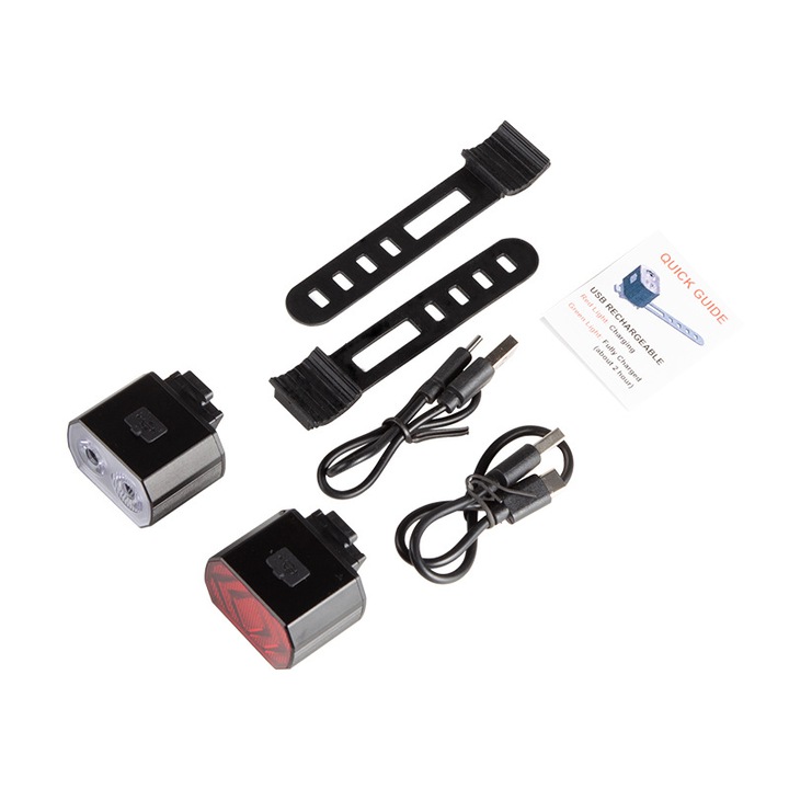 OEM Kerékpárlámpa készlet, 6 világítási mód, USB, Piros/Fehér