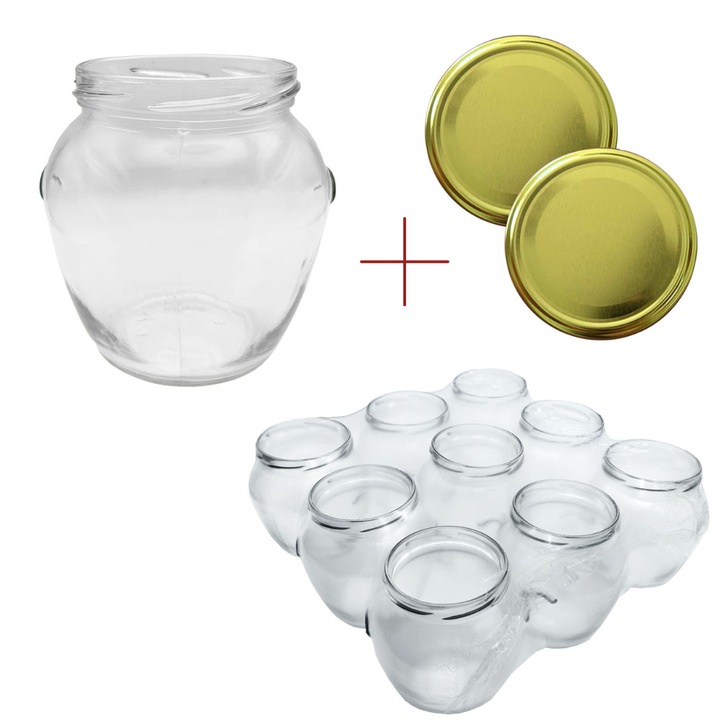Üveg és tető készlet 580 ml. Csavaros tégely kupakkal, Danros, 9 db