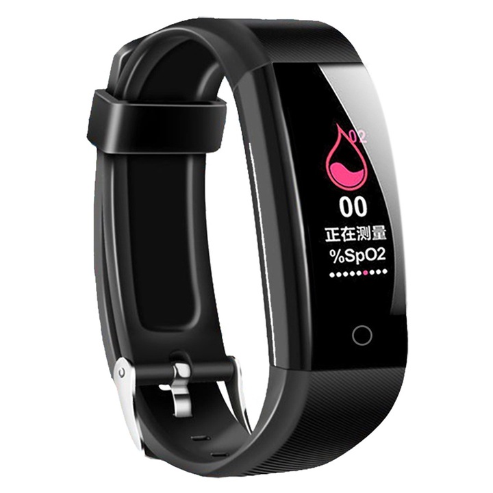 Смарт гривна Jormftte W6, Пулсомер, Измерване на стъпки, Черна, Малък размер