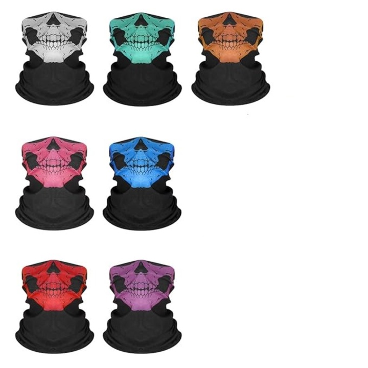Комплект от 7 велосипедни маски за мъже и жени, страшна маска за Хелоуин с дизайн на череп, 7 цвята