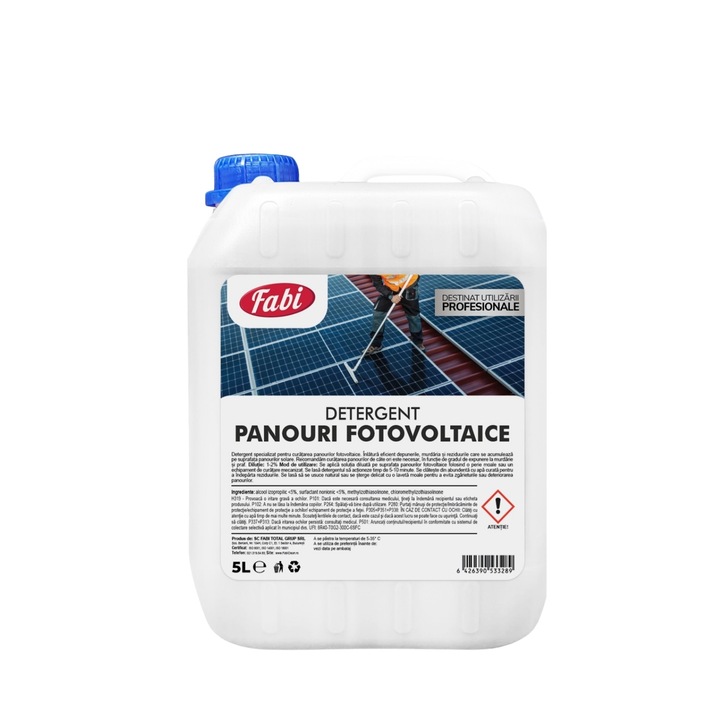 Detergent pentru curatarea panourilor fotovoltaice, Fabi, 5L, uz profesional, inlatura depunerile, murdaria si reziduurile