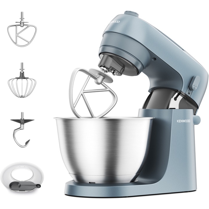Kenwood Go KZM35.000GY álló mixer, 800W, rozsdamentes acél tál 4L, 6 sebességfokozat + Turbo, 3 tésztakészítő tartozék, mérőkanál, kék