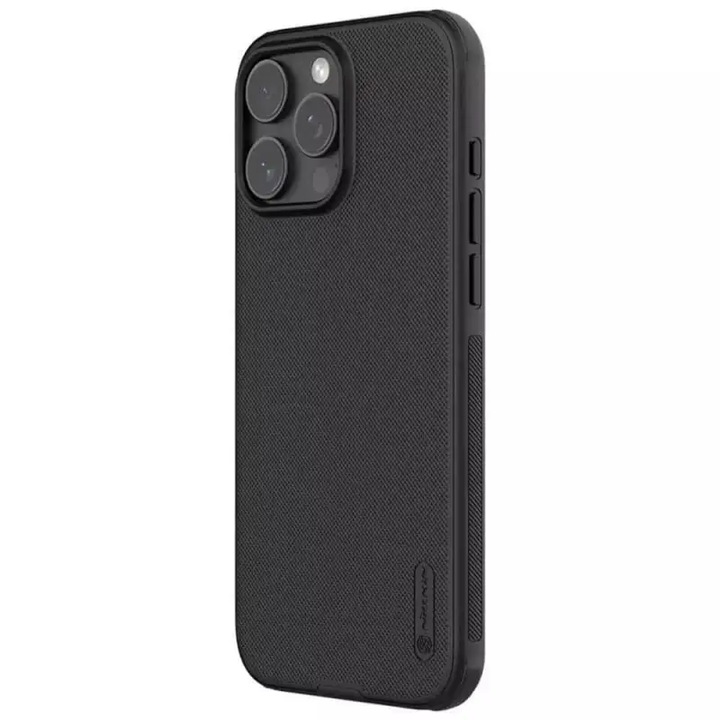 Силиконов калъф Nillkin Super Frosted Shield Pro, съвместим с iPhone 16 Pro, тънък, високотехнологичен поликарбонат, черен