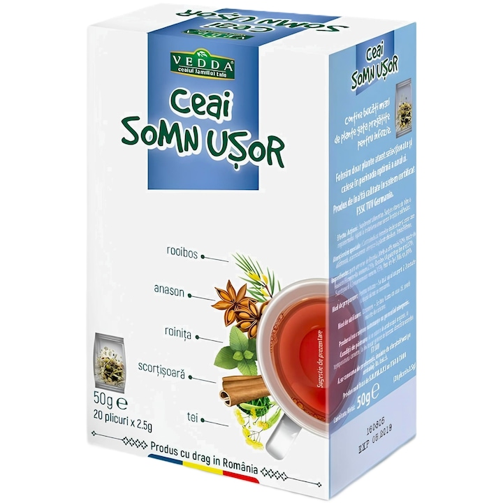 Чай Somn Usor, с роинита, анасон, липа, ройбос и канела, 20 пакетчета, Vedda Kalpo