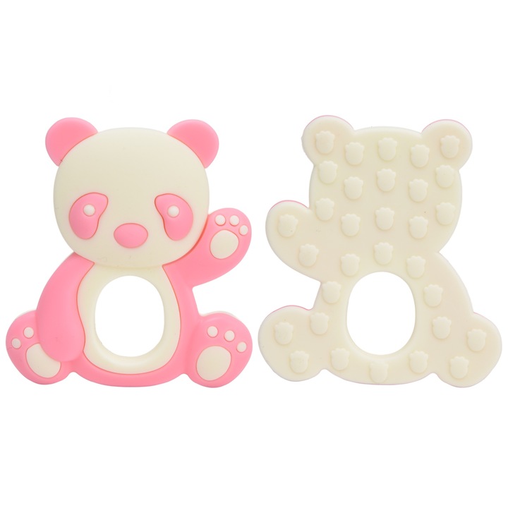 Játékszer fogzáshoz, Jormftte, panda alakú, puha szilikon, rózsaszín, babáknak megfelelő méret