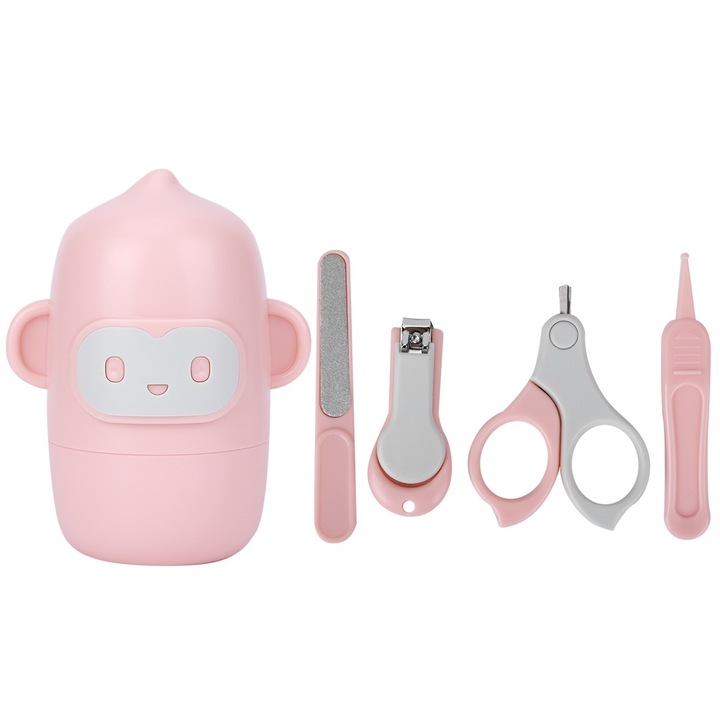 Jormftte babagondozó készlet, körömvágó, reszelő, olló, csipesz, rózsaszín tárolódoboz