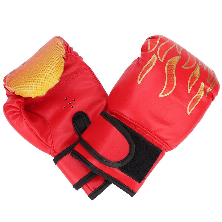 Manusi de box pentru copii BGHYHYHI, design cu flacara, rosu, 21.5x13x8cm