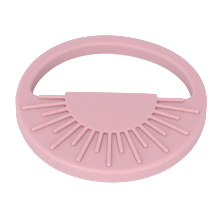 Jormftte fogzási játék, szilikon rágóka, félkör alakú kialakítás, könnyen használható, levendula-piros