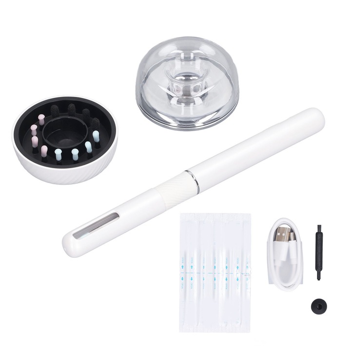 Jormftte fültisztító készlet, 10MP kamera, 360°-os nagylátószögű lencse, kettős mód, 6 méretű puha szilikon kanál, fehér