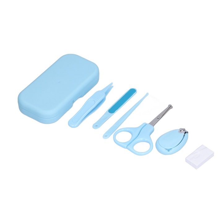 Jormftte baba körömápoló készlet, csipesszel, reszelővel és tárolódobozzal, kék