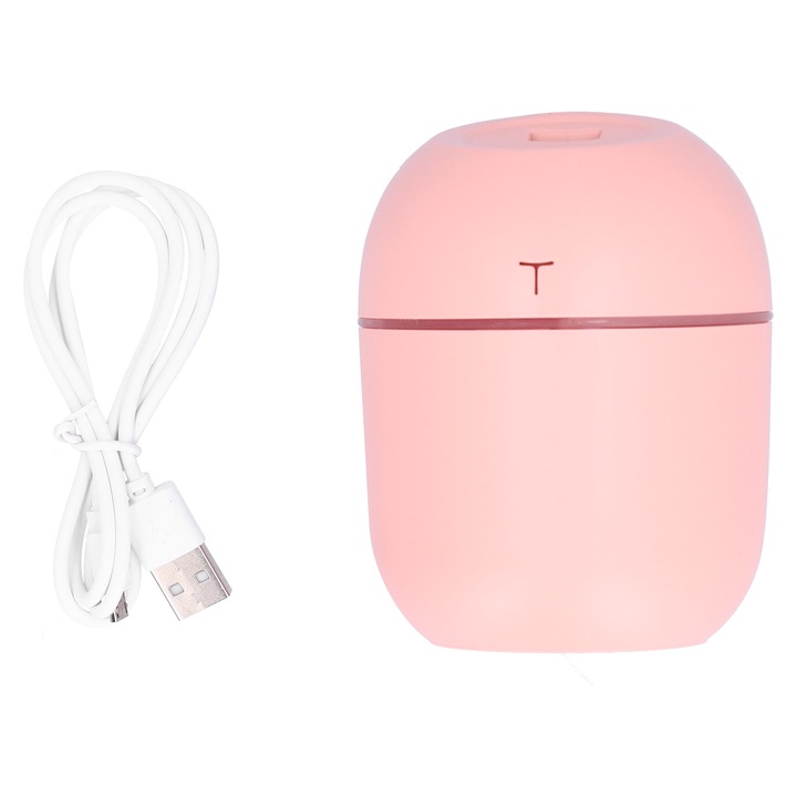 Longziming Mini hordozható párásító LED-del, rózsaszín, irodába és utazáshoz